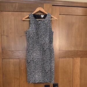 J. Crew Black and White Patterned Midi Dress